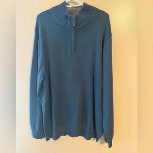 L.L. Bean Mens Knit 1/4 Zip XXL Sweater Cotton Winter Heavyweight Warm Teal Blue